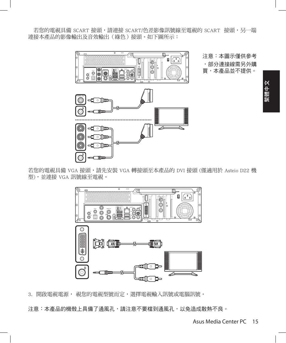 Asus media center pc 15, 繁體中文, 注意：本圖示僅�參考 ，部分���需另外� �，本產品並不 | Asus Asteio D22 User Manual | Page 63 / 210