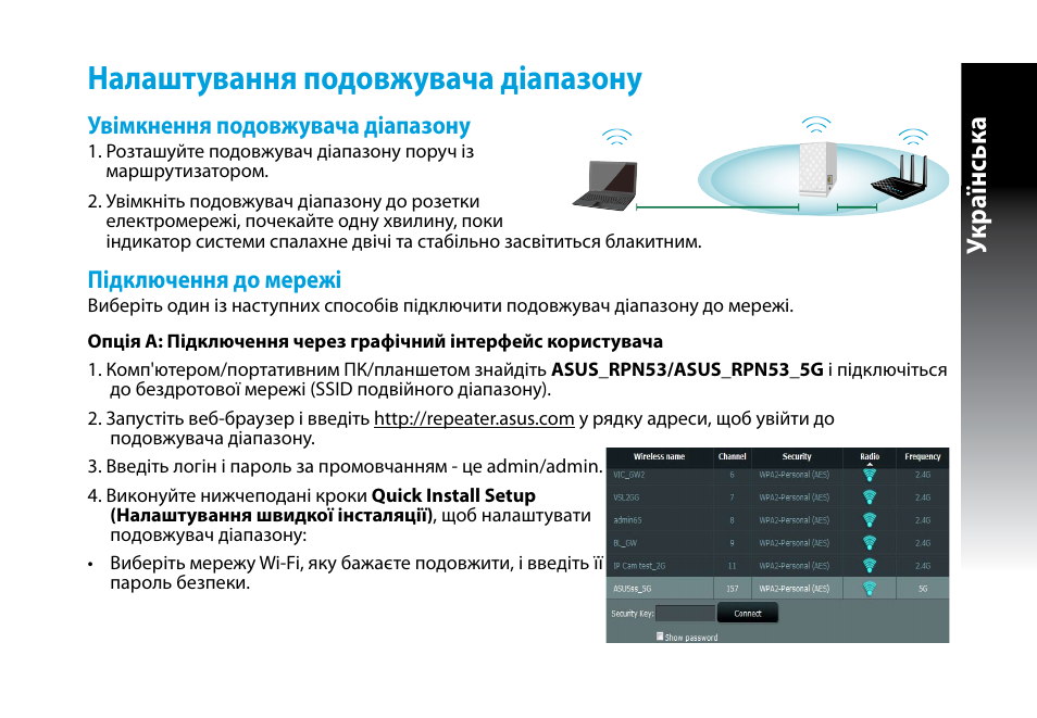 Налаштування подовжувача діапазону, Укр аїнськ а | Asus RP-N53 User Manual | Page 140 / 155