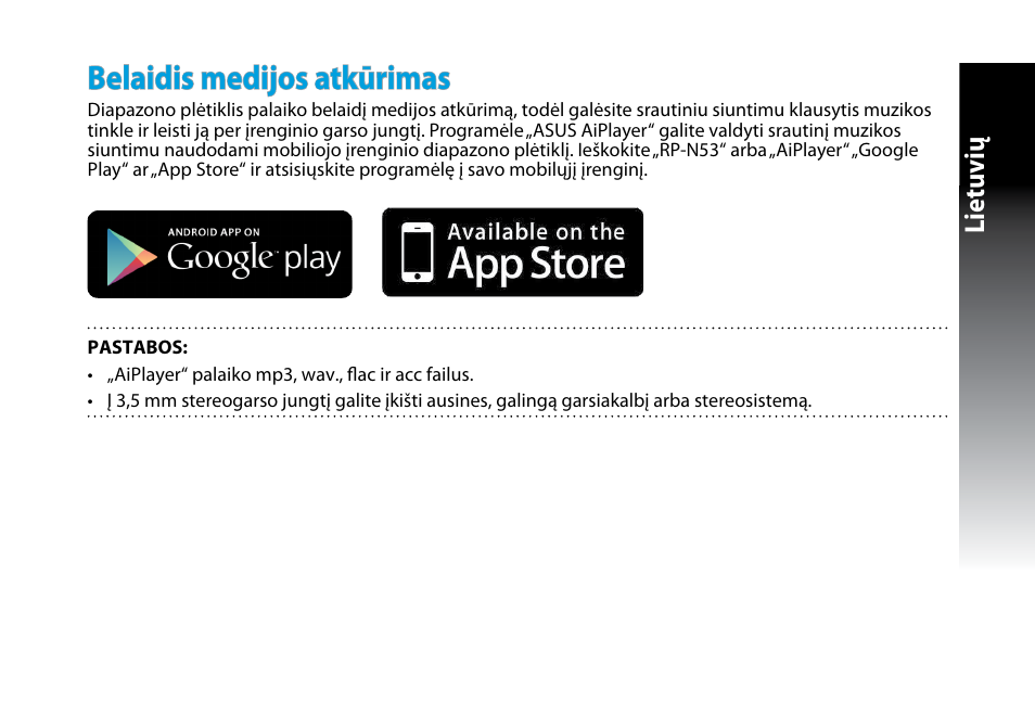Belaidis medijos atkūrimas, Lietuvių | Asus RP-N53 User Manual | Page 80 / 155