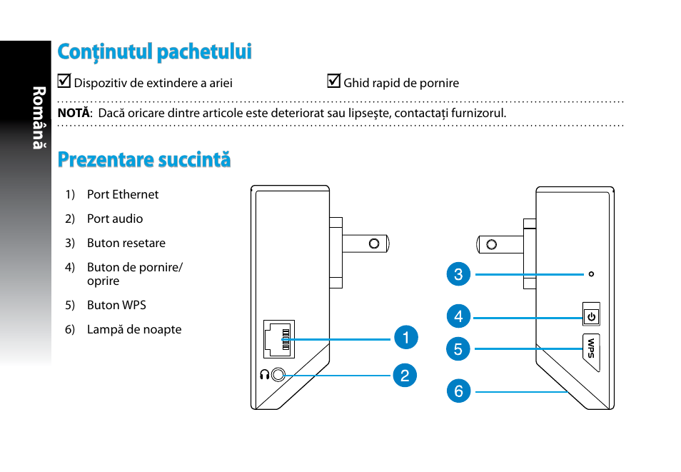 Conţinutul pachetului, Prezentare succintă, Română | Asus RP-N53 User Manual | Page 93 / 155