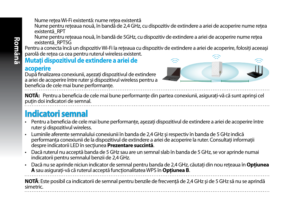 Indicatori semnal, Română | Asus RP-N53 User Manual | Page 97 / 155