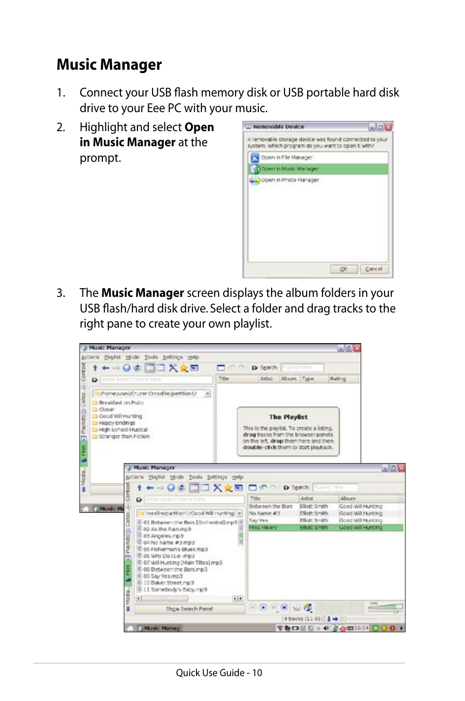 Music manager | Asus Eee PC 8G/Linux User Manual | Page 10 / 14