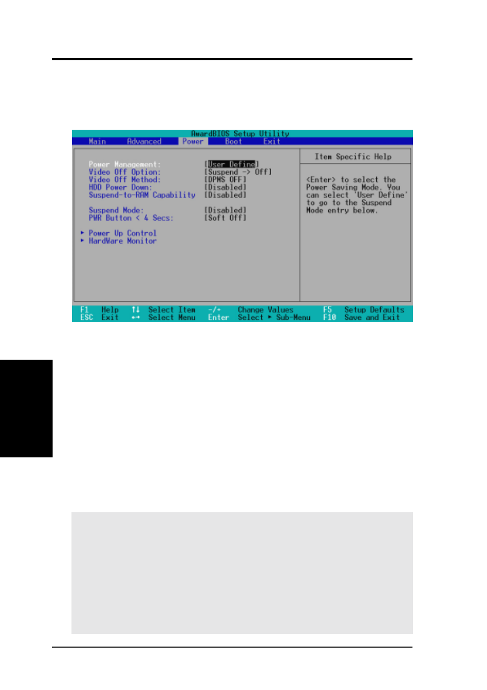 Bios setup, 5 power menu | Asus A7V(MB) User Manual | Page 74 / 112