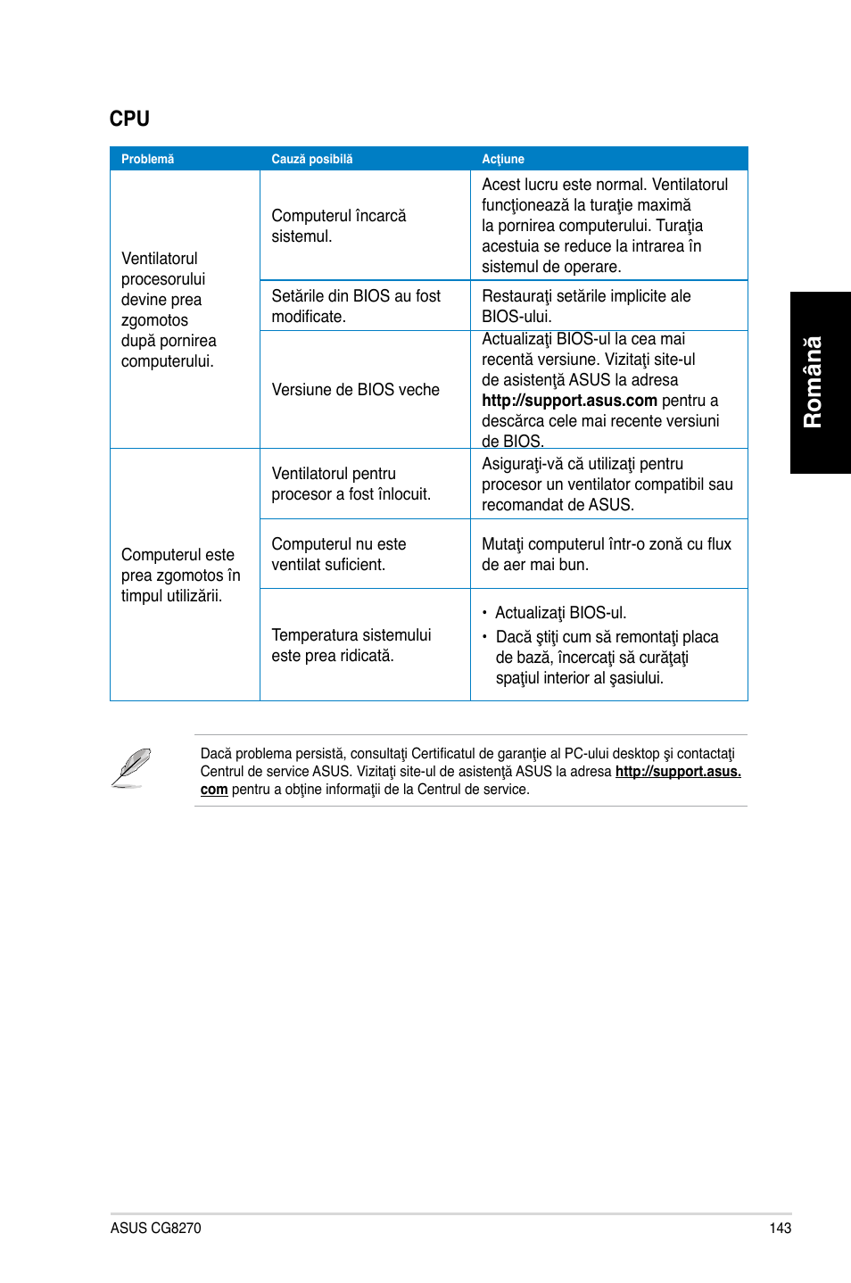 Română | Asus CG8270 User Manual | Page 145 / 218