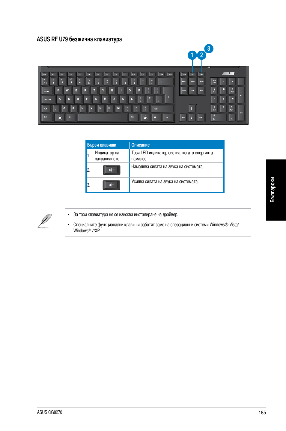 Asus rf u�9 безжична клавиатура 1 � 3 | Asus CG8270 User Manual | Page 187 / 218