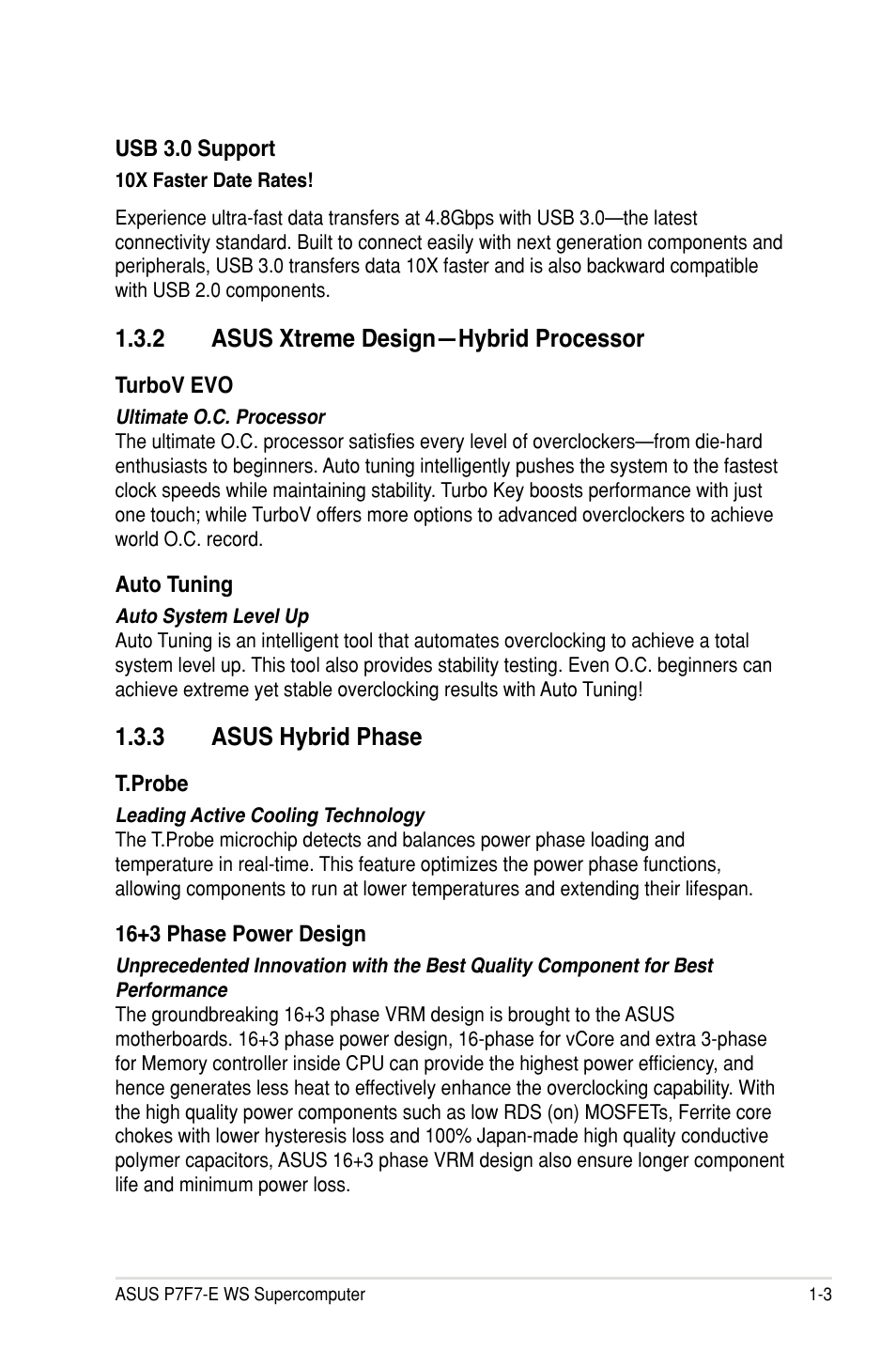 2 asus xtreme design—hybrid processor, 3 asus hybrid phase | Asus P7F7-E WS Supercomputer User Manual | Page 19 / 170