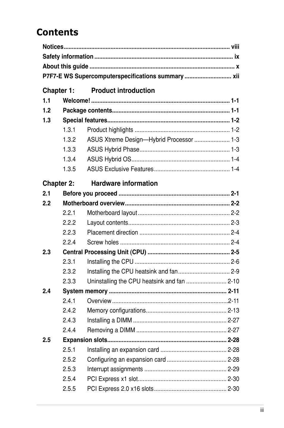 Asus P7F7-E WS Supercomputer User Manual | Page 3 / 170