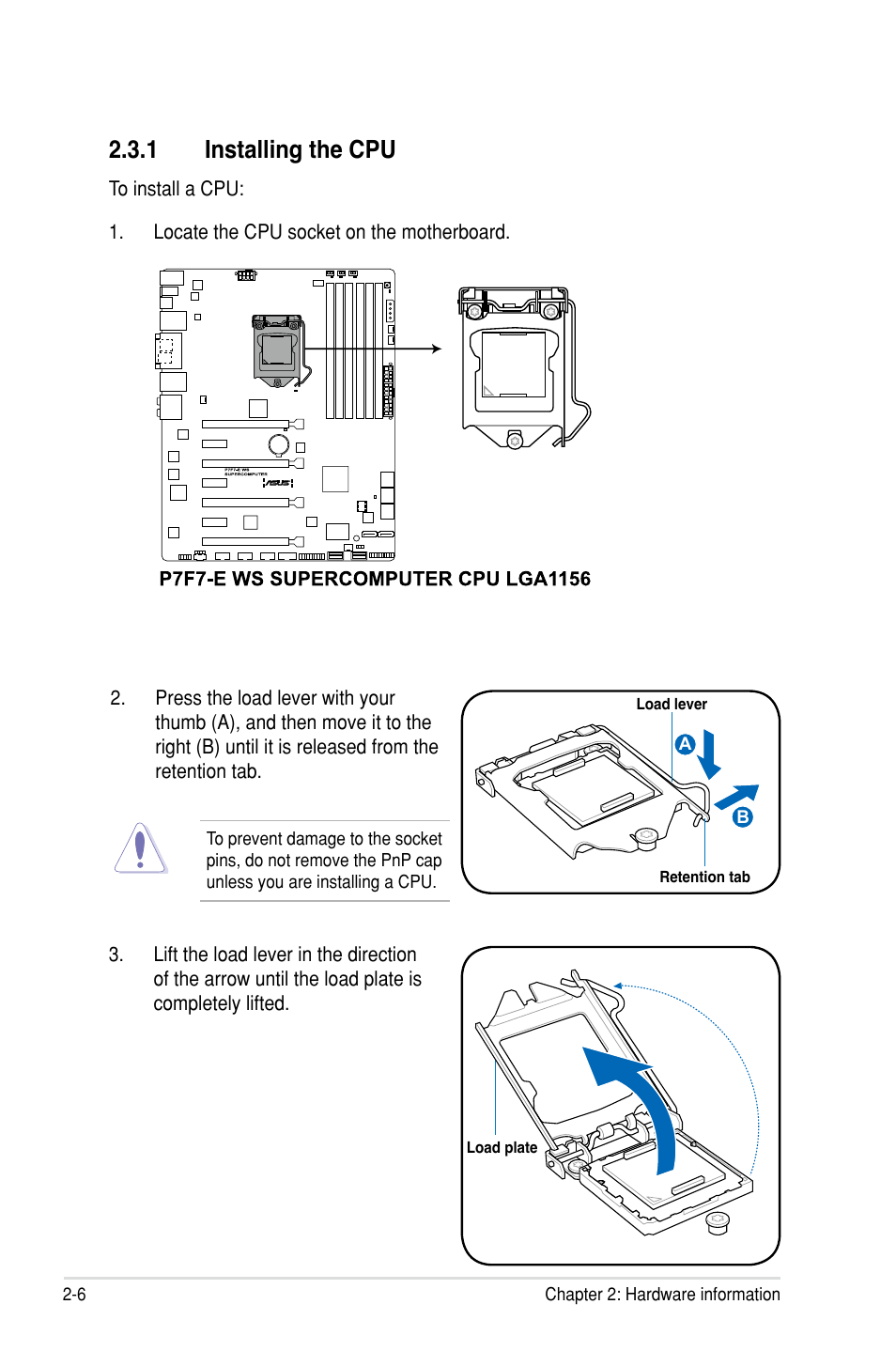 1 installing the cpu | Asus P7F7-E WS Supercomputer User Manual | Page 30 / 170