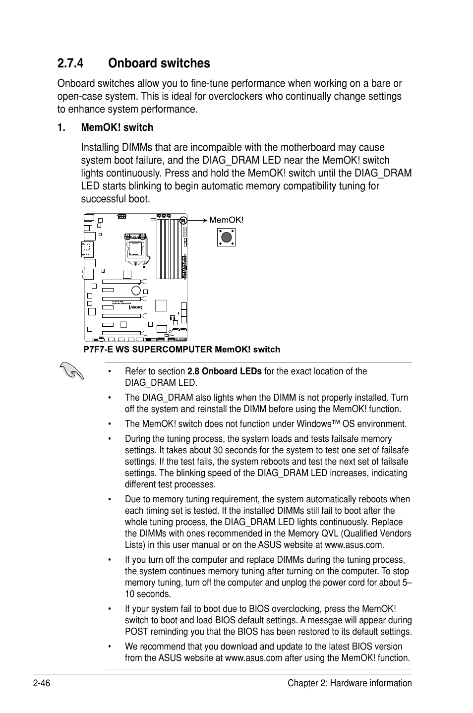 4 onboard switches | Asus P7F7-E WS Supercomputer User Manual | Page 70 / 170