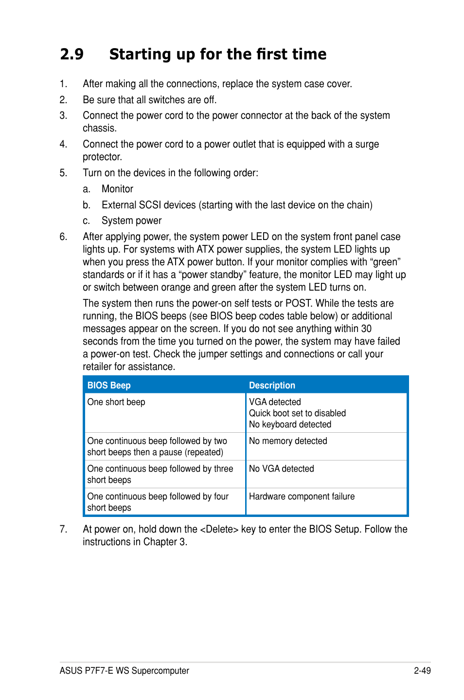 9 starting up for the first time | Asus P7F7-E WS Supercomputer User Manual | Page 73 / 170