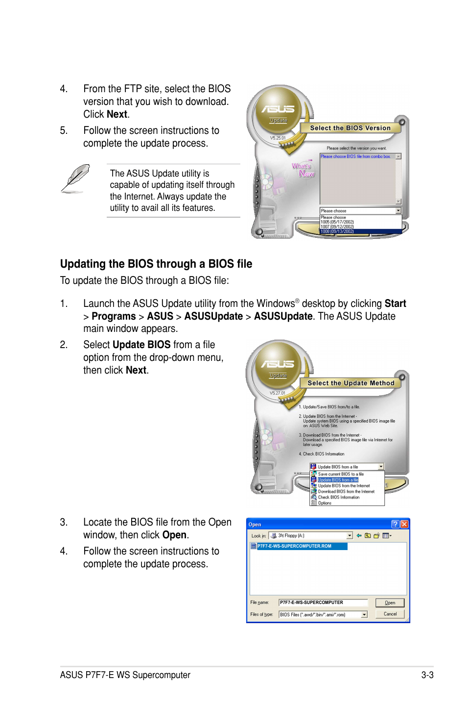 Updating the bios through a bios file | Asus P7F7-E WS Supercomputer User Manual | Page 79 / 170