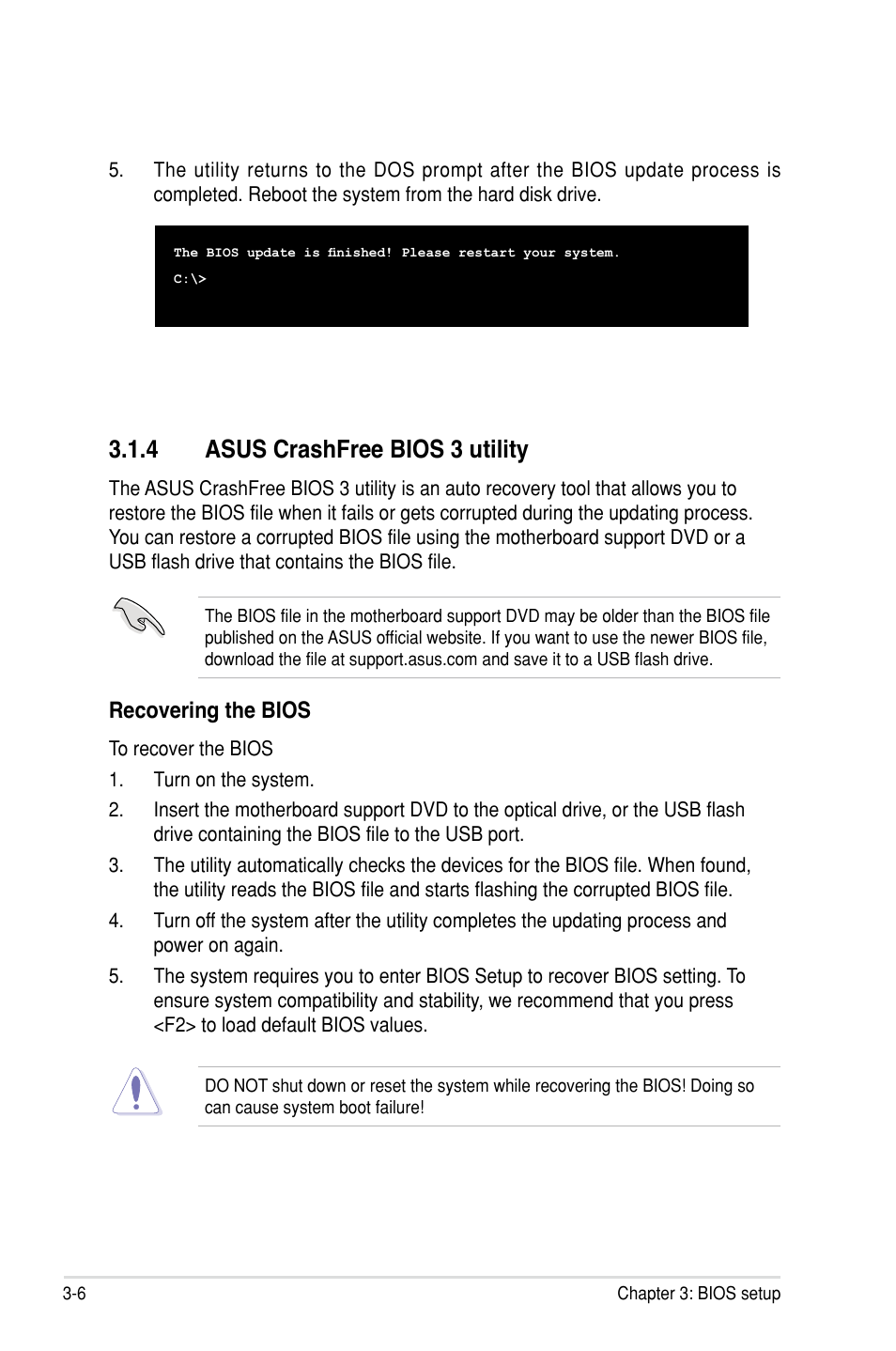 4 asus crashfree bios 3 utility | Asus P7F7-E WS Supercomputer User Manual | Page 82 / 170