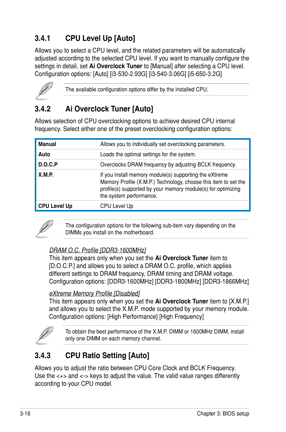 2 ai overclock tuner [auto, 3 cpu ratio setting [auto, 1 cpu level up [auto | Asus P7F7-E WS Supercomputer User Manual | Page 92 / 170