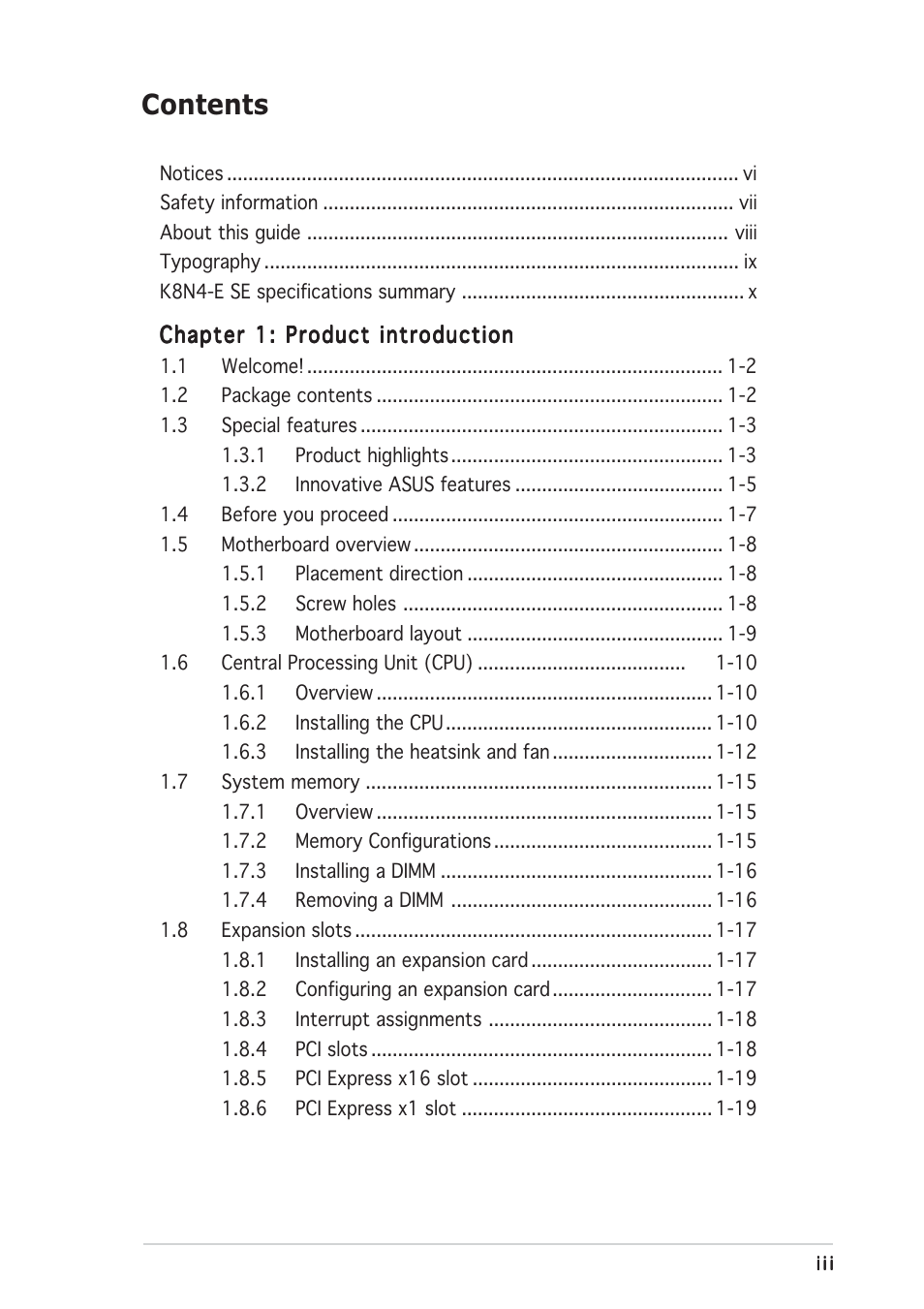 Asus K8N4-E SE User Manual | Page 3 / 90