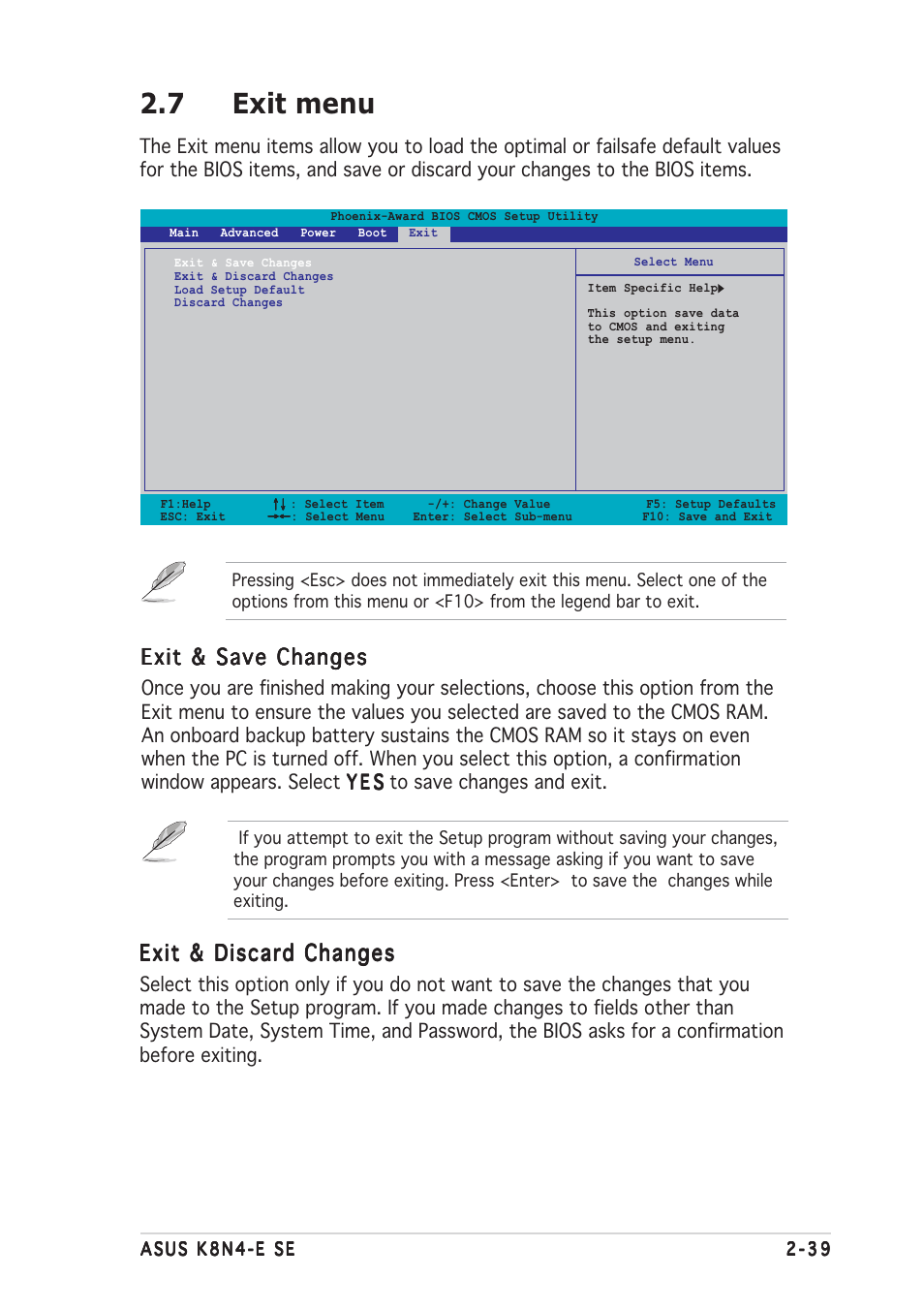 7 exit menu, Exit & save changes, Exit & discard changes | Asus K8N4-E SE User Manual | Page 83 / 90