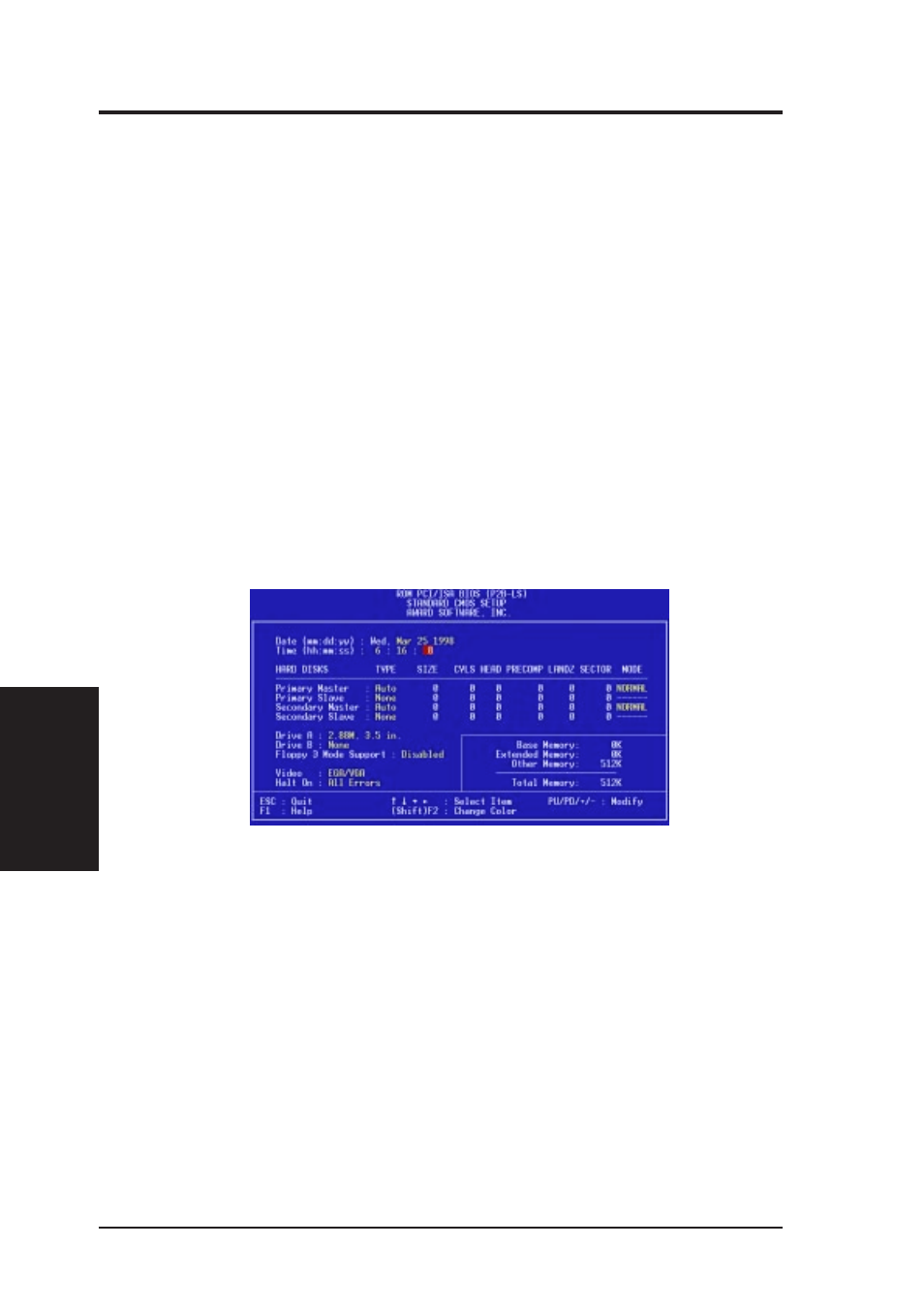 Iv. bios software, Standard cmos setup | Asus P2B-S User Manual | Page 40 / 88