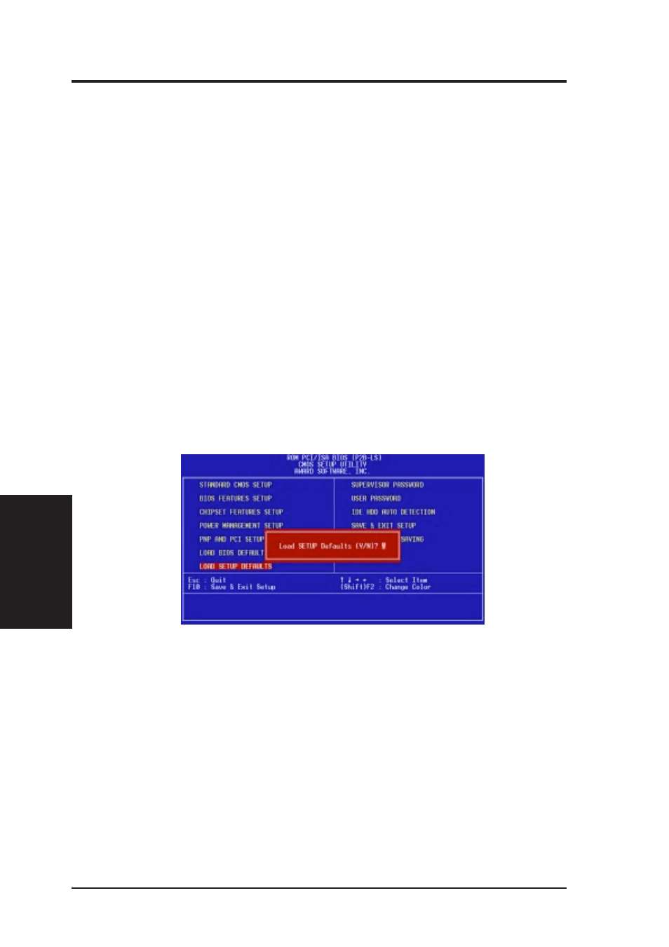 Iv. bios software, Load bios defaults, Load setup defaults | Asus P2B-S User Manual | Page 54 / 88