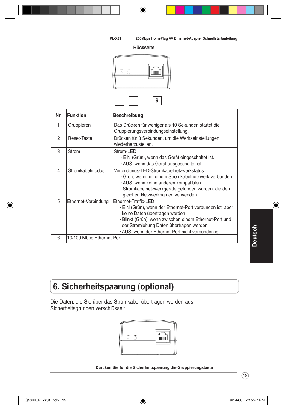 Sicherheitspaarung (optional) | Asus PL-X31M/PL-X32M User Manual | Page 18 / 105