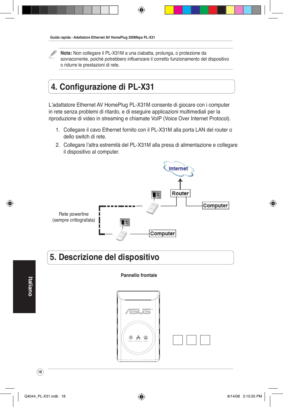 Descrizione del dispositivo, Configurazione di pl-x310 | Asus PL-X31M/PL-X32M User Manual | Page 21 / 105