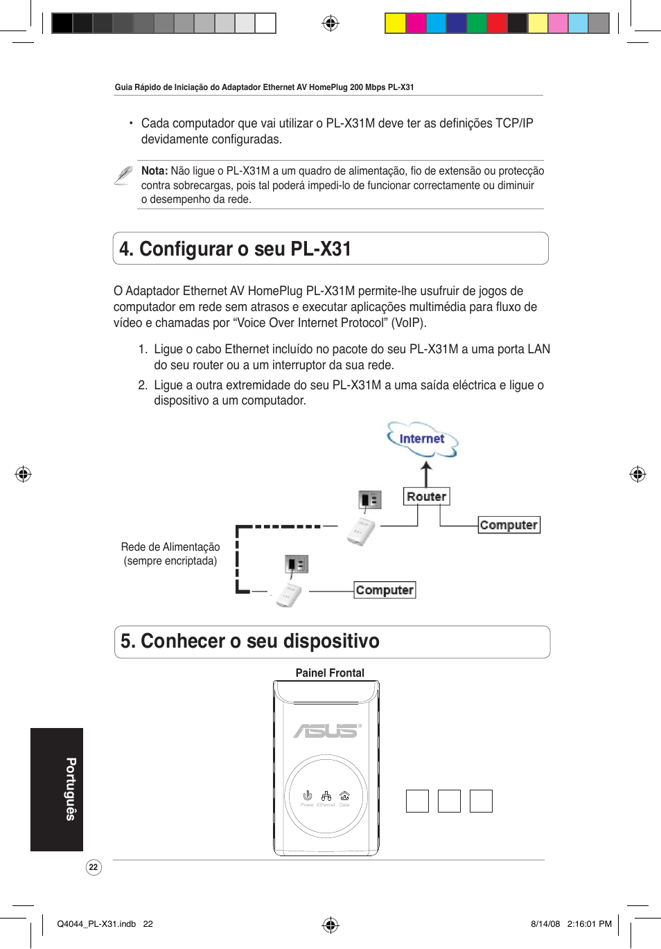 Conhecer o seu dispositivo, Configurar o seu pl-x310 | Asus PL-X31M/PL-X32M User Manual | Page 25 / 105