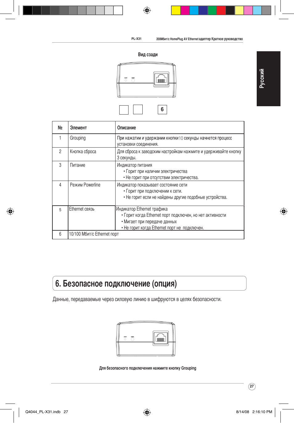 Безопасное подключение (опция) | Asus PL-X31M/PL-X32M User Manual | Page 30 / 105