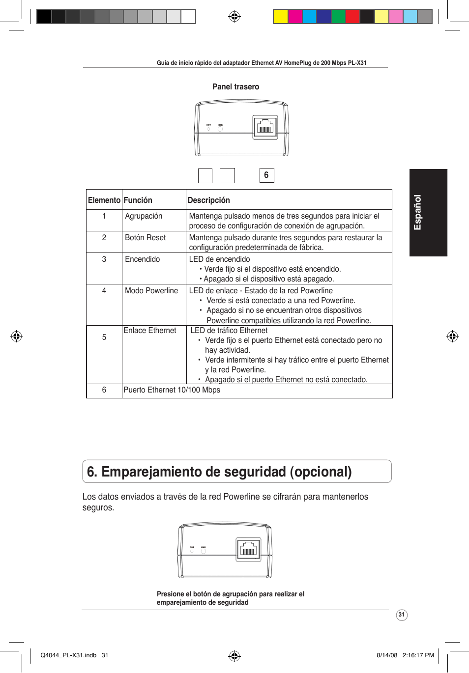 Emparejamiento de seguridad (opcional) | Asus PL-X31M/PL-X32M User Manual | Page 34 / 105