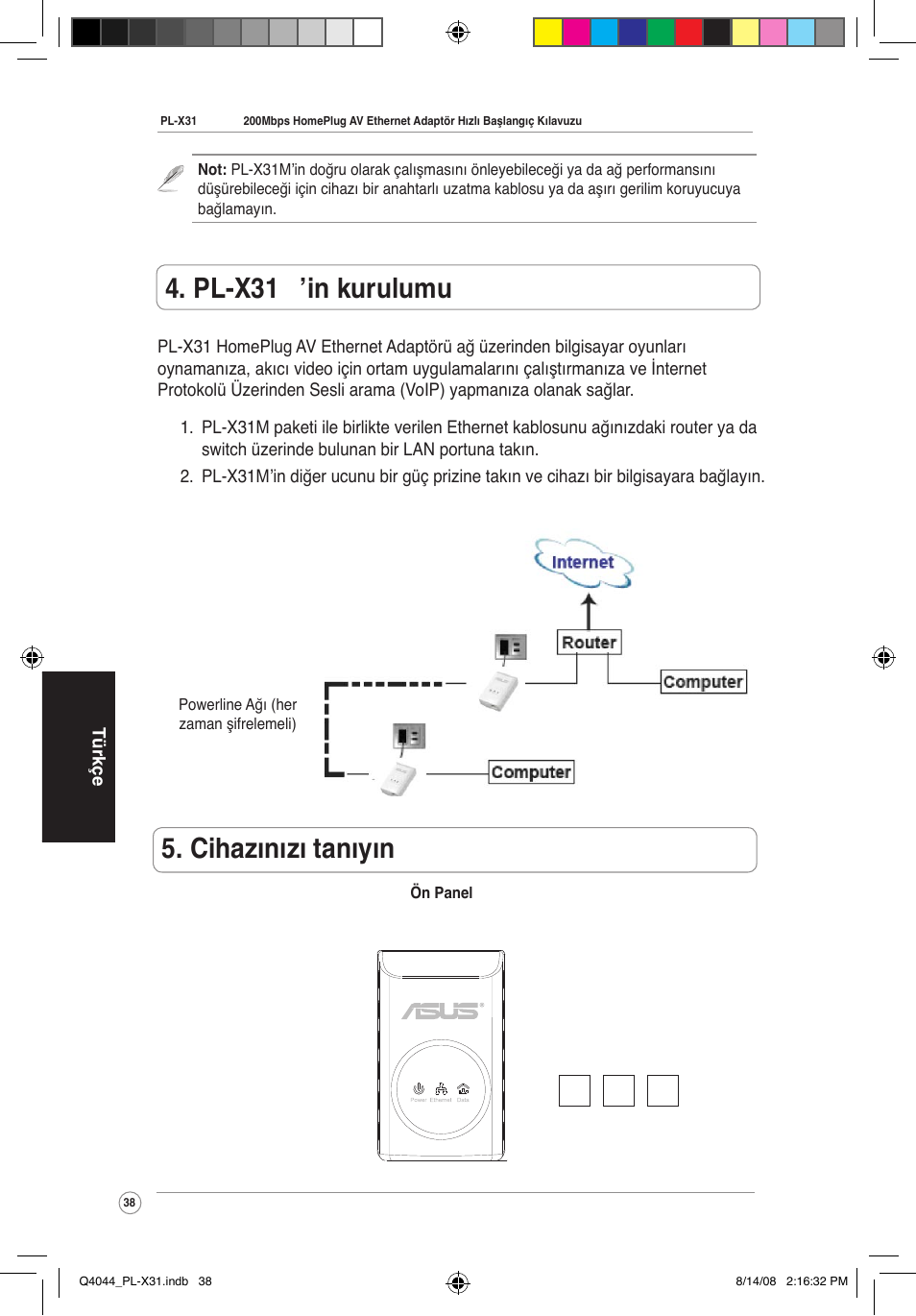 Cihazınızı tanıyın, Pl-x310’in kurulumu | Asus PL-X31M/PL-X32M User Manual | Page 41 / 105