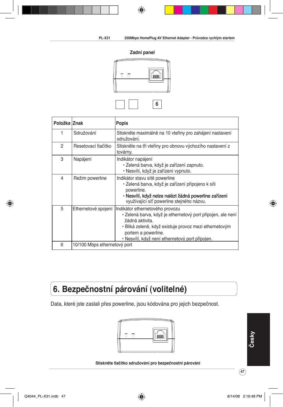 Bezpečnostní párování (volitelné) | Asus PL-X31M/PL-X32M User Manual | Page 50 / 105