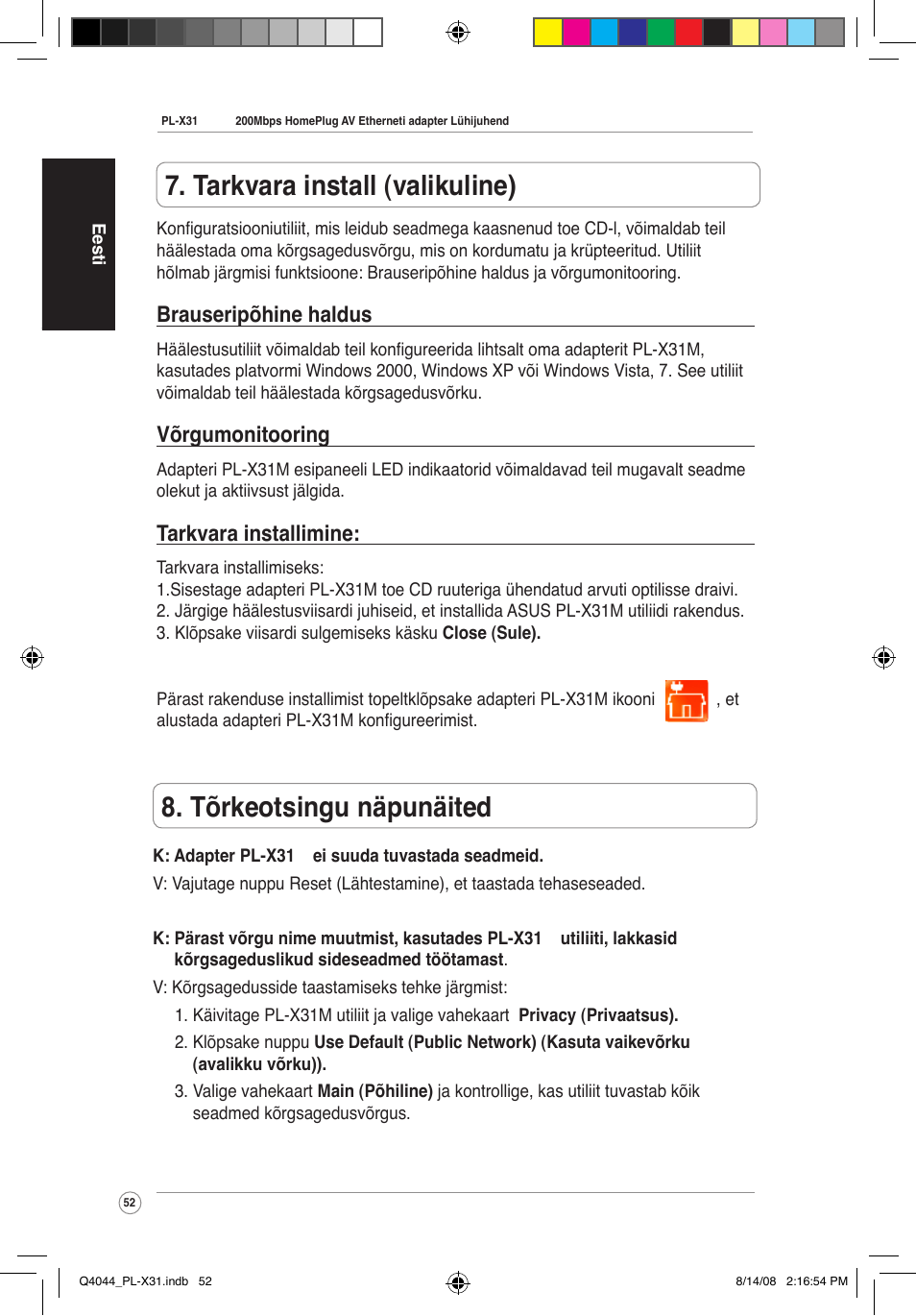 Tõrkeotsingu näpunäited, Tarkvara install (valikuline), Brauseripõhine haldus | Võrgumonitooring, Tarkvara installimine | Asus PL-X31M/PL-X32M User Manual | Page 55 / 105