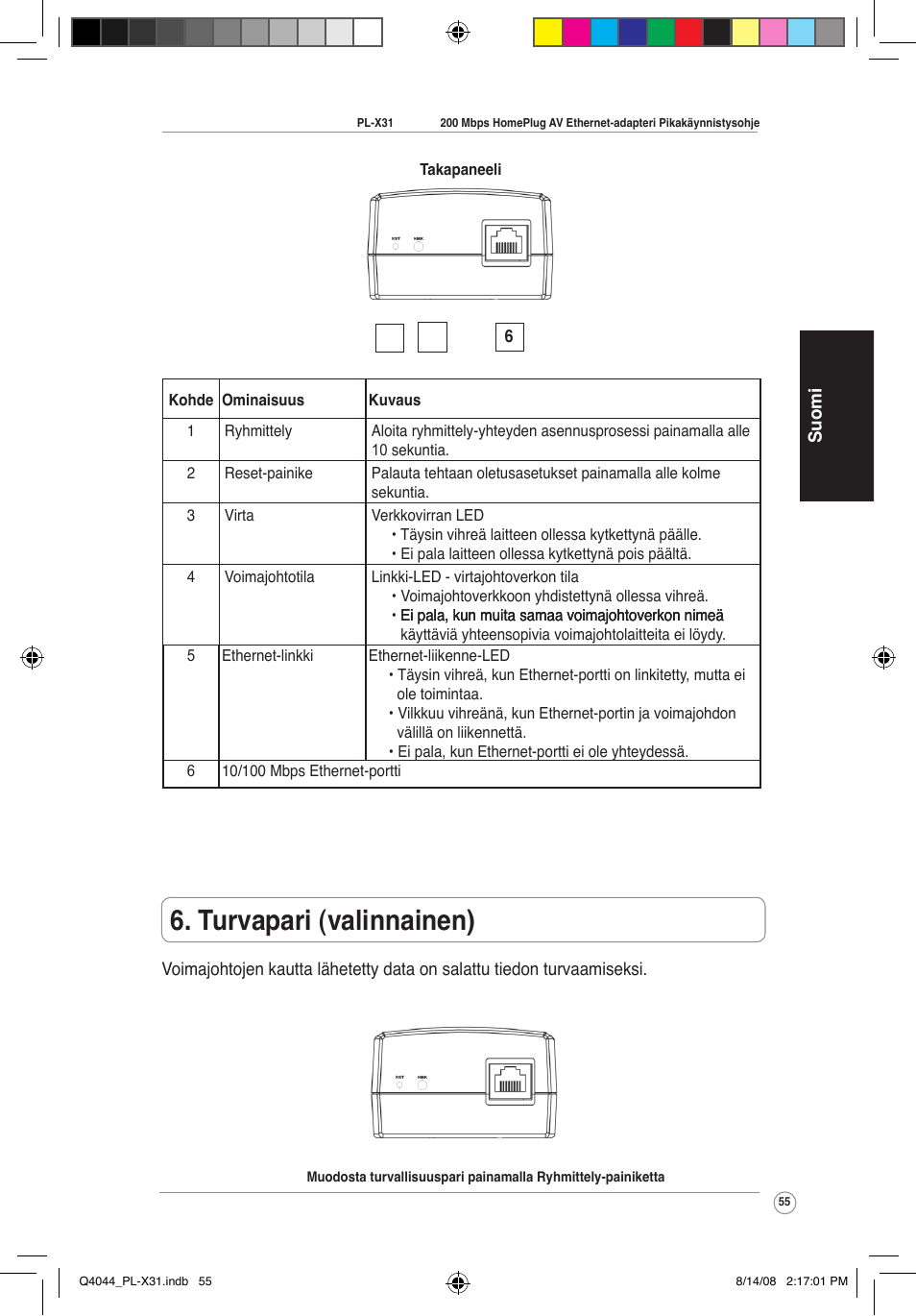 Turvapari (valinnainen) | Asus PL-X31M/PL-X32M User Manual | Page 58 / 105