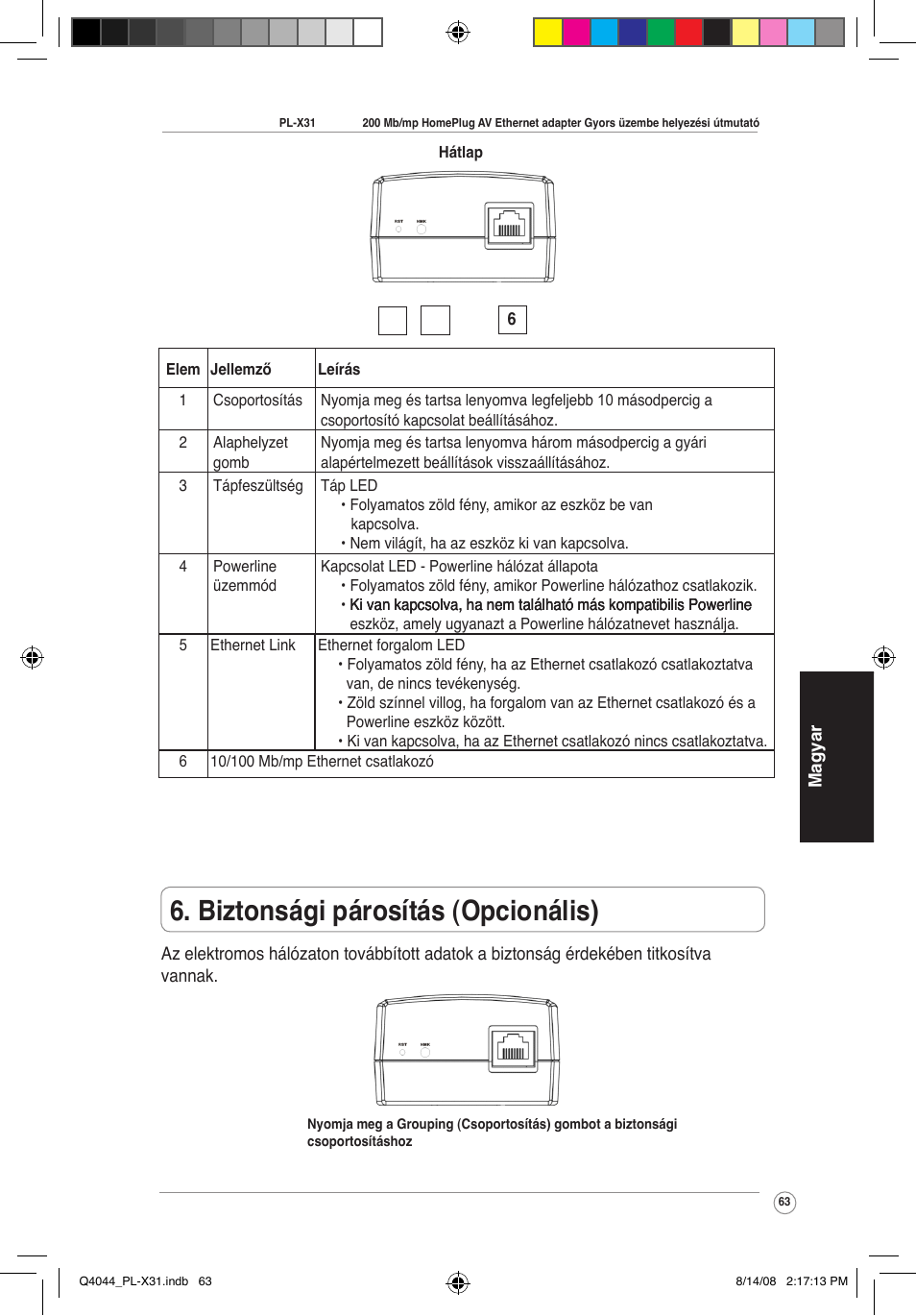 Biztonsági párosítás (opcionális) | Asus PL-X31M/PL-X32M User Manual | Page 66 / 105