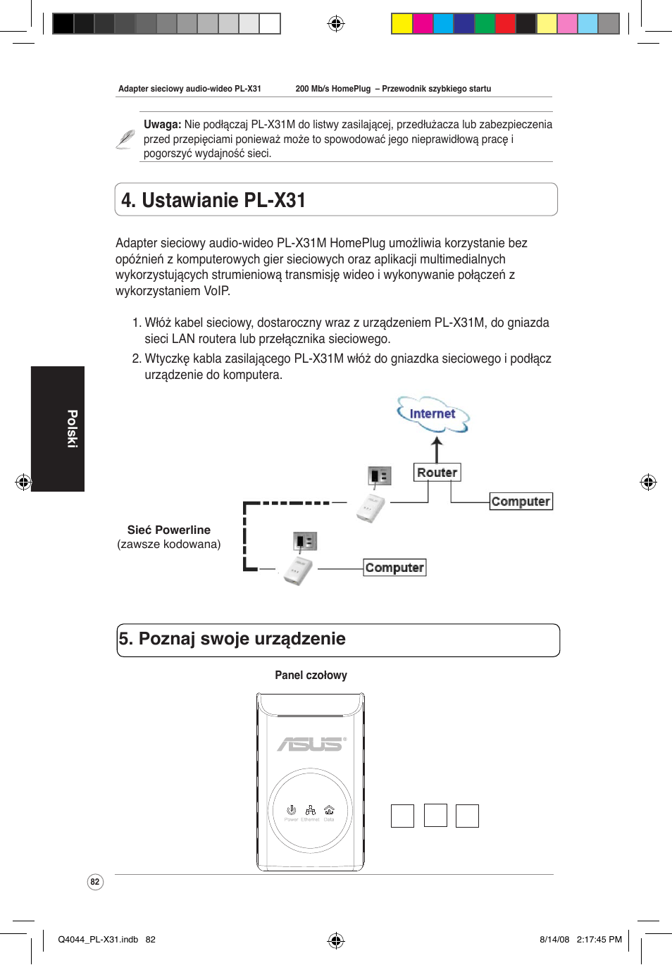 Ustawianie pl-x310, Poznaj swoje urządzenie | Asus PL-X31M/PL-X32M User Manual | Page 85 / 105