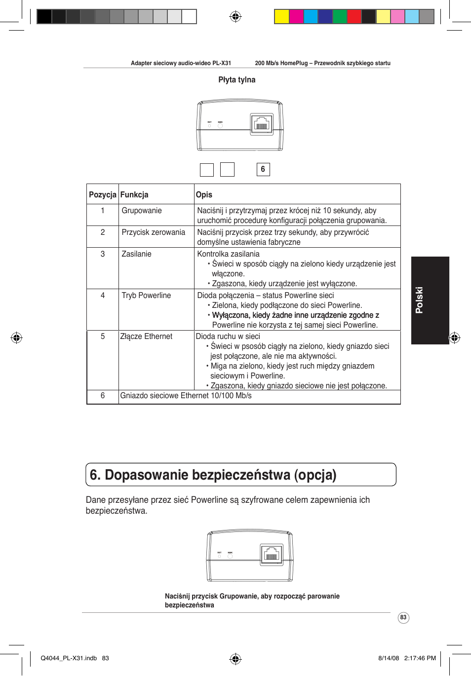 Dopasowanie bezpieczeństwa (opcja) | Asus PL-X31M/PL-X32M User Manual | Page 86 / 105