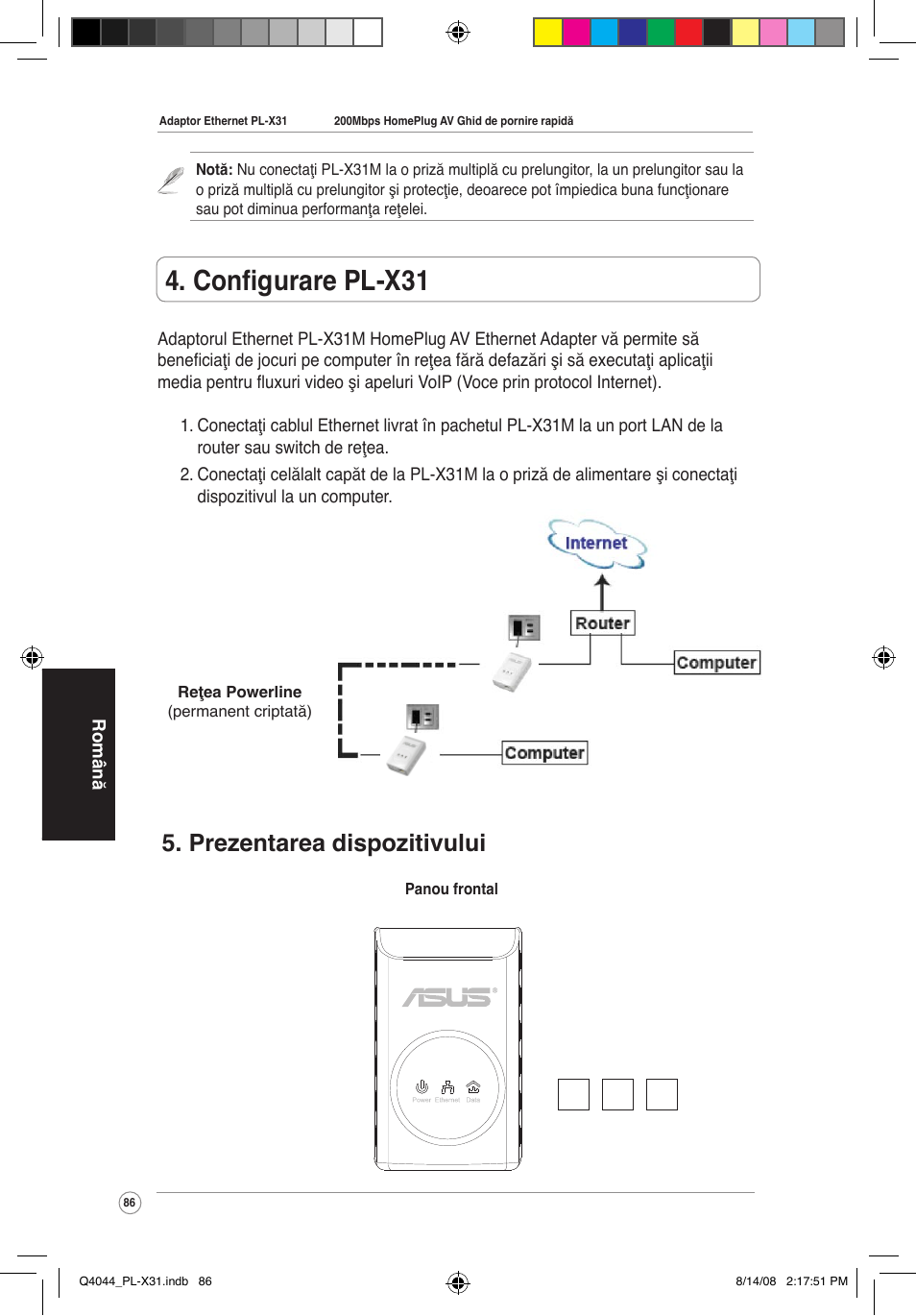 Configurare pl-x310, Prezentarea dispozitivului | Asus PL-X31M/PL-X32M User Manual | Page 89 / 105