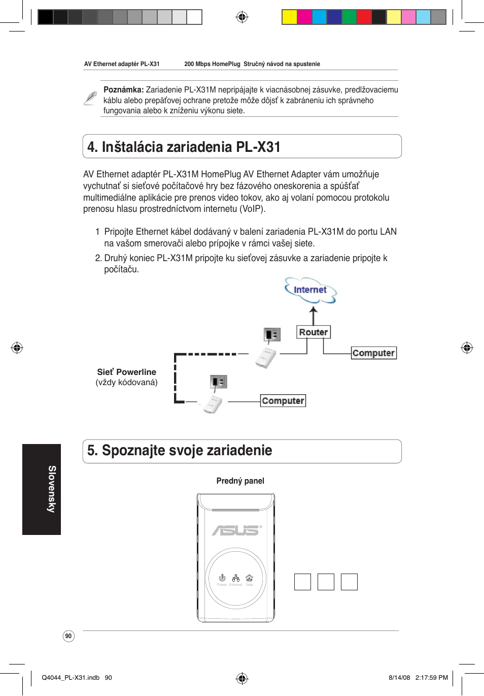 Spoznajte svoje zariadenie, Inštalácia zariadenia pl-x310 | Asus PL-X31M/PL-X32M User Manual | Page 93 / 105