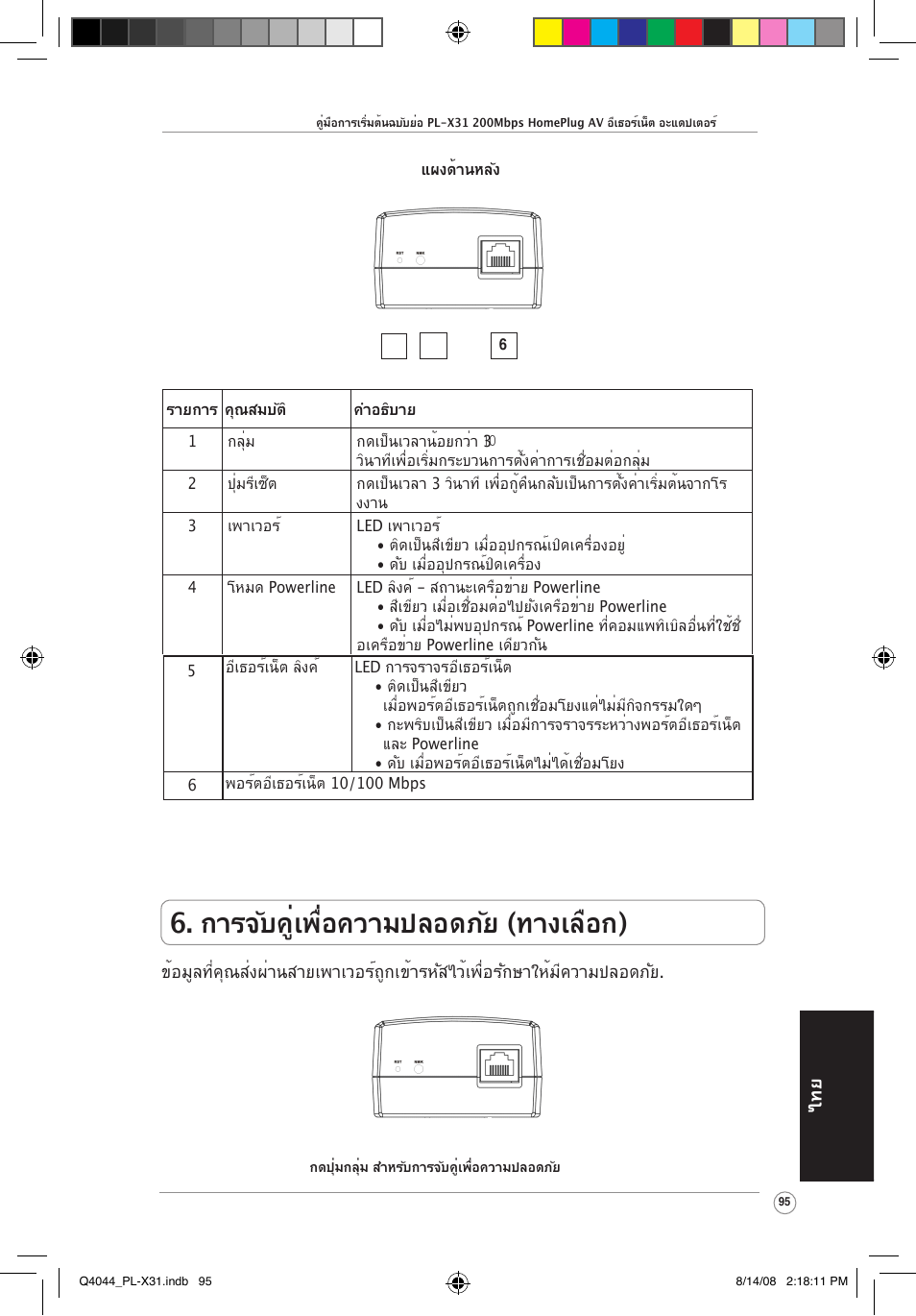 การจับคู่เพื่อความปลอดภัย (ทางเลือก) | Asus PL-X31M/PL-X32M User Manual | Page 98 / 105