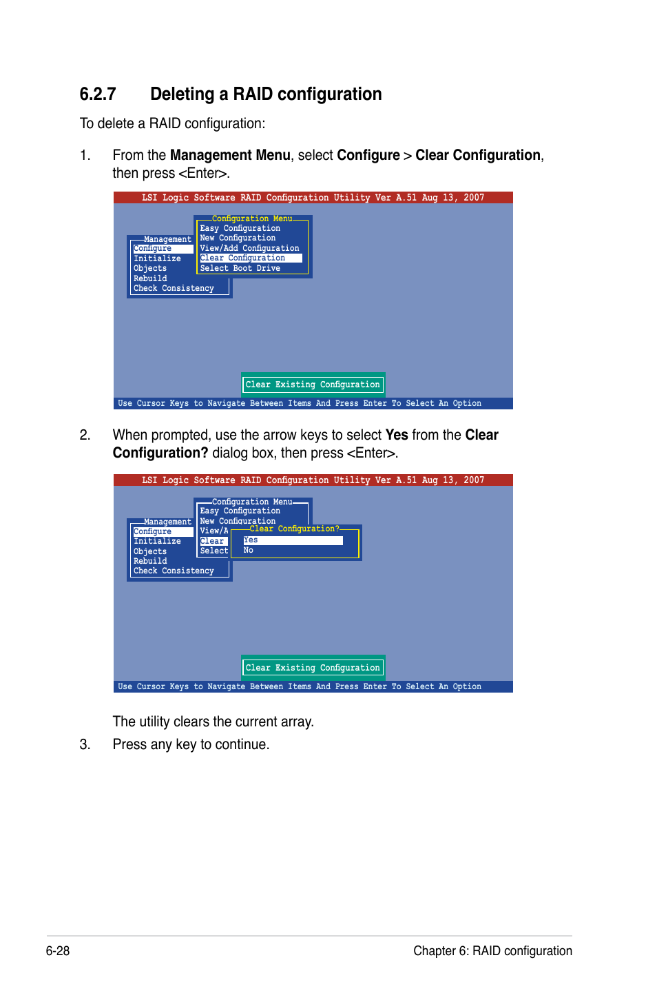 7 deleting a raid configuration, Deleting a raid configuration -28 | Asus TS500-E5/RX8 User Manual | Page 132 / 164