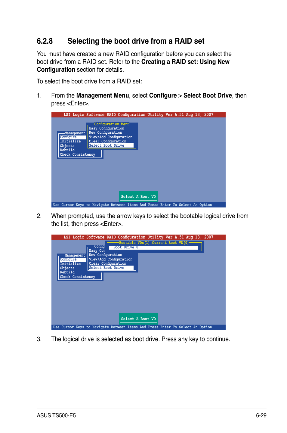 8 selecting the boot drive from a raid set, Selecting the boot drive from a raid set -29 | Asus TS500-E5/RX8 User Manual | Page 133 / 164