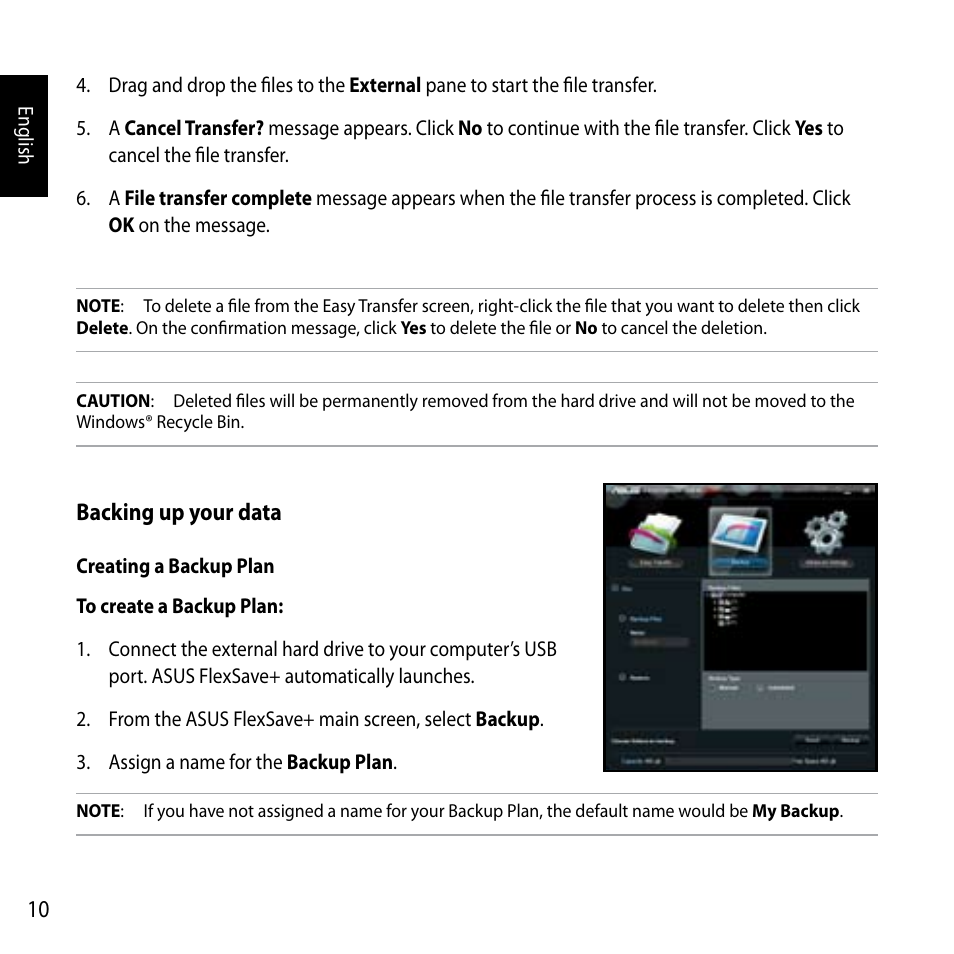 Backing up your data | Asus FlexSlim Drive User Manual | Page 10 / 14