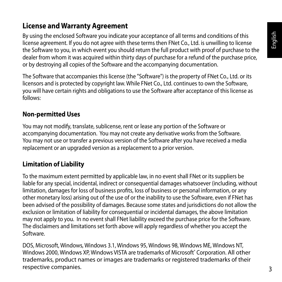 License and warranty agreement, Non-permitted uses, Limitation of liability | Asus FlexSlim Drive User Manual | Page 3 / 14