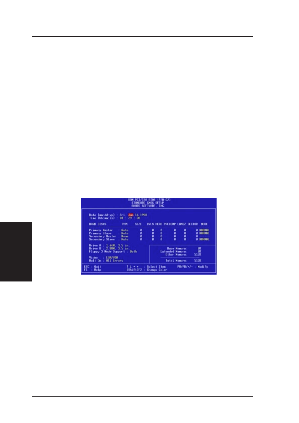 Iv. bios software, Standard cmos setup | Asus P2B-D2 User Manual | Page 42 / 152