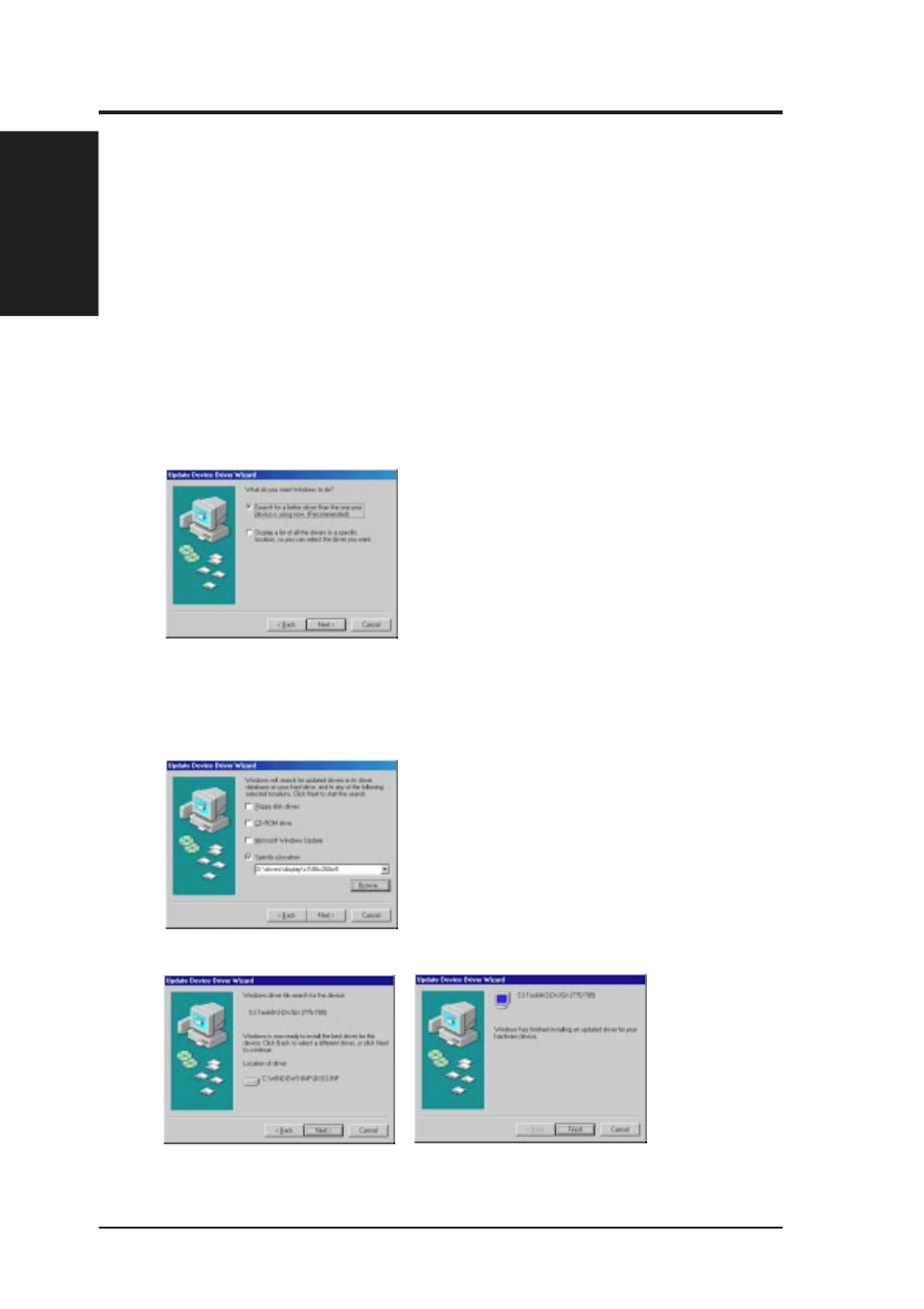 Windows 98, B. install s3 vga driver, Installing the driver when installing windows 98 | Updating the driver | Asus P2B-D2 User Manual | Page 66 / 152