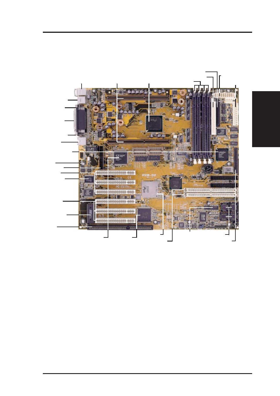 Ii. features, The asus p2b-d2 motherboard, Asus p2b-d2 user’s manual 9 | Ii. fea tures motherboard parts | Asus P2B-D2 User Manual | Page 9 / 152