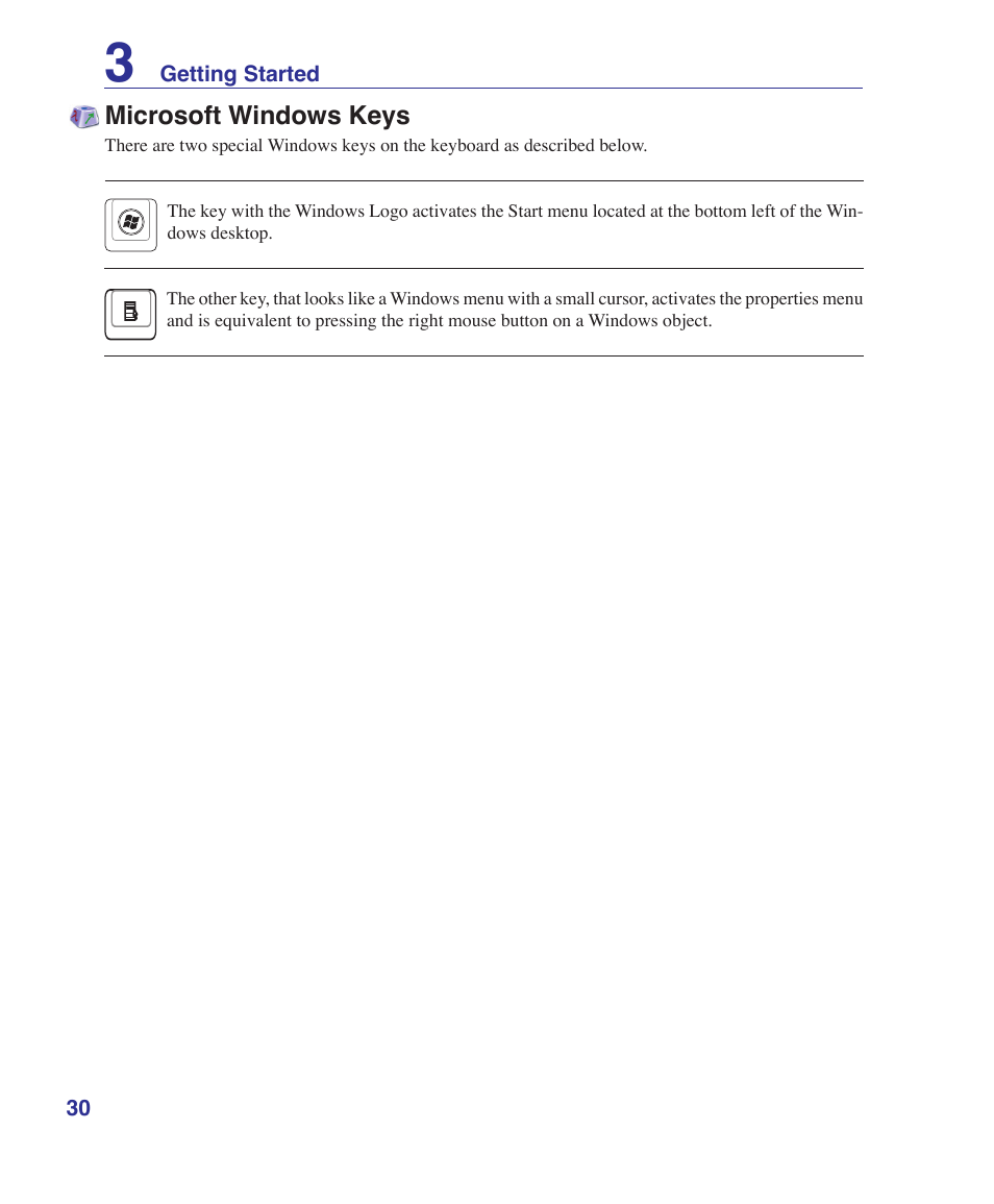 Microsoft windows keys | Asus F7SR User Manual | Page 30 / 87