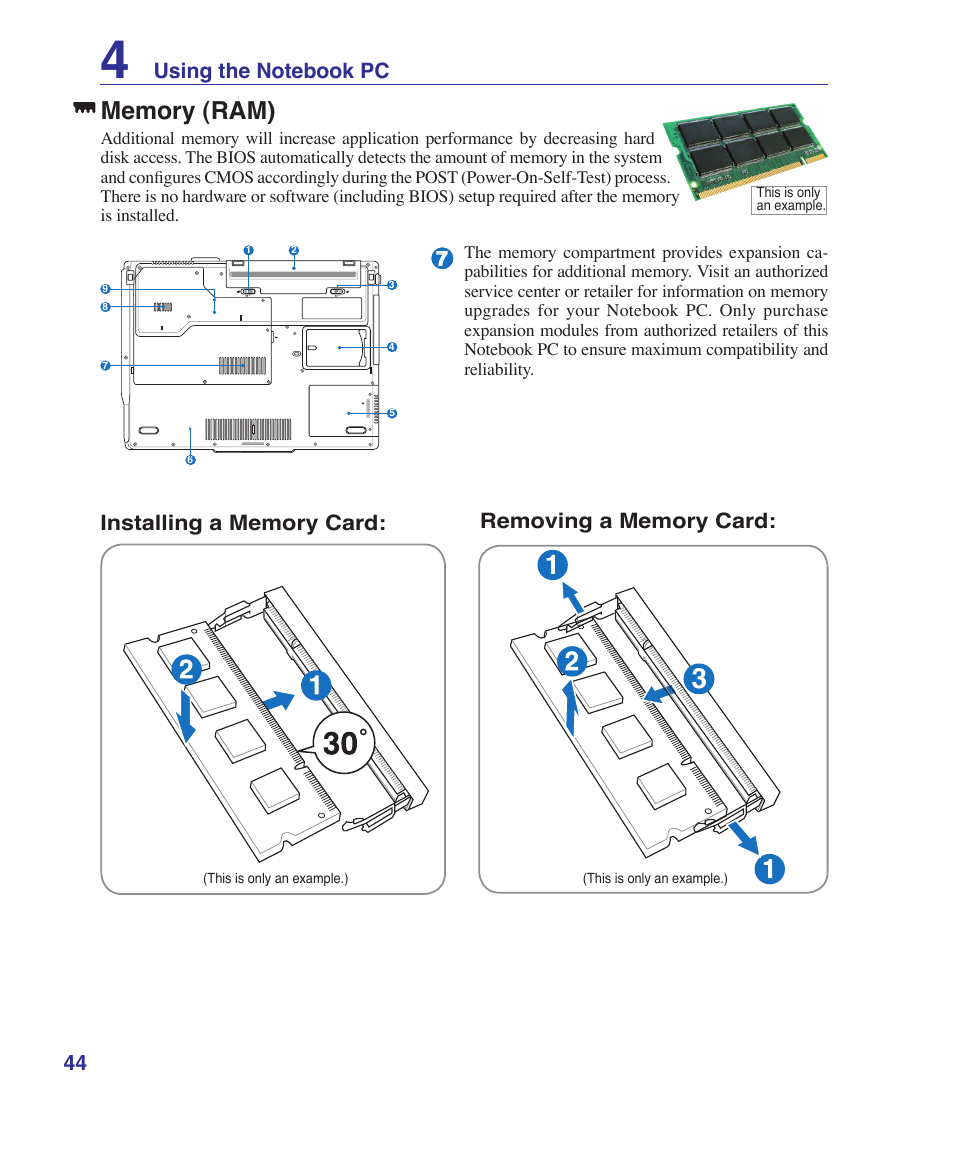 Memory (ram) | Asus F7SR User Manual | Page 44 / 87