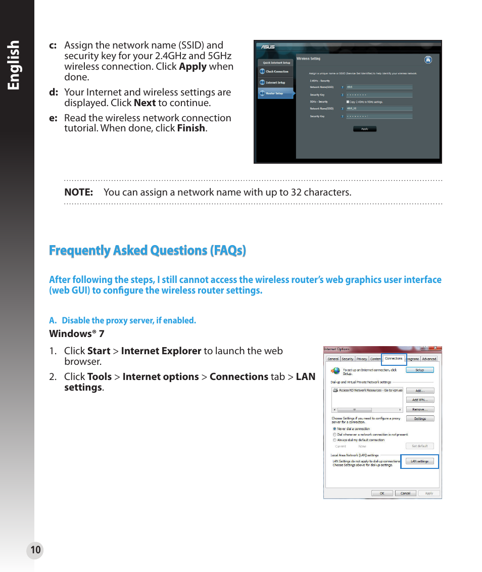 English, Frequently asked questions (faqs) | Asus RT-N56U User Manual | Page 10 / 168