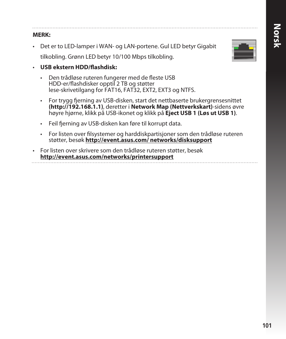 Norsk | Asus RT-N56U User Manual | Page 101 / 168