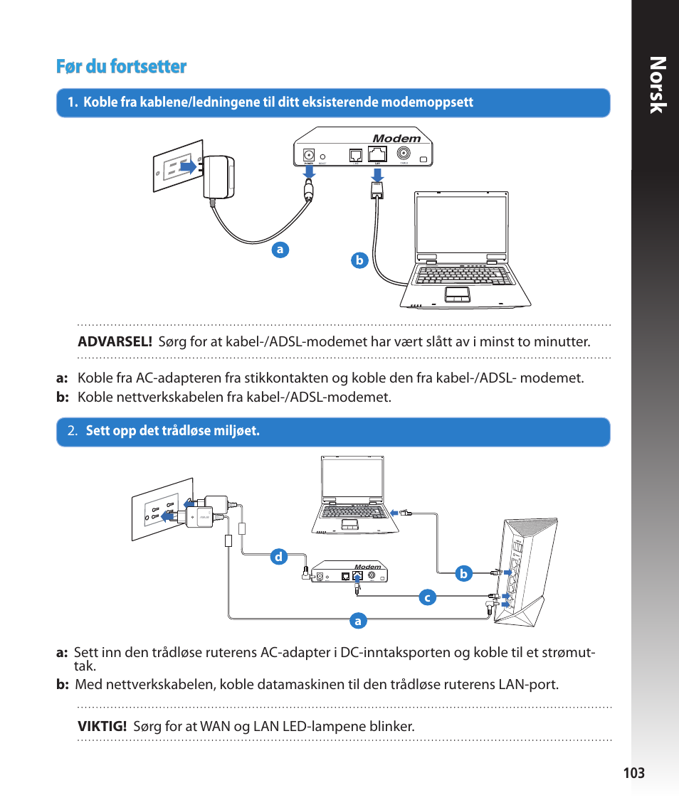 Norsk, Før du fortsetter | Asus RT-N56U User Manual | Page 103 / 168