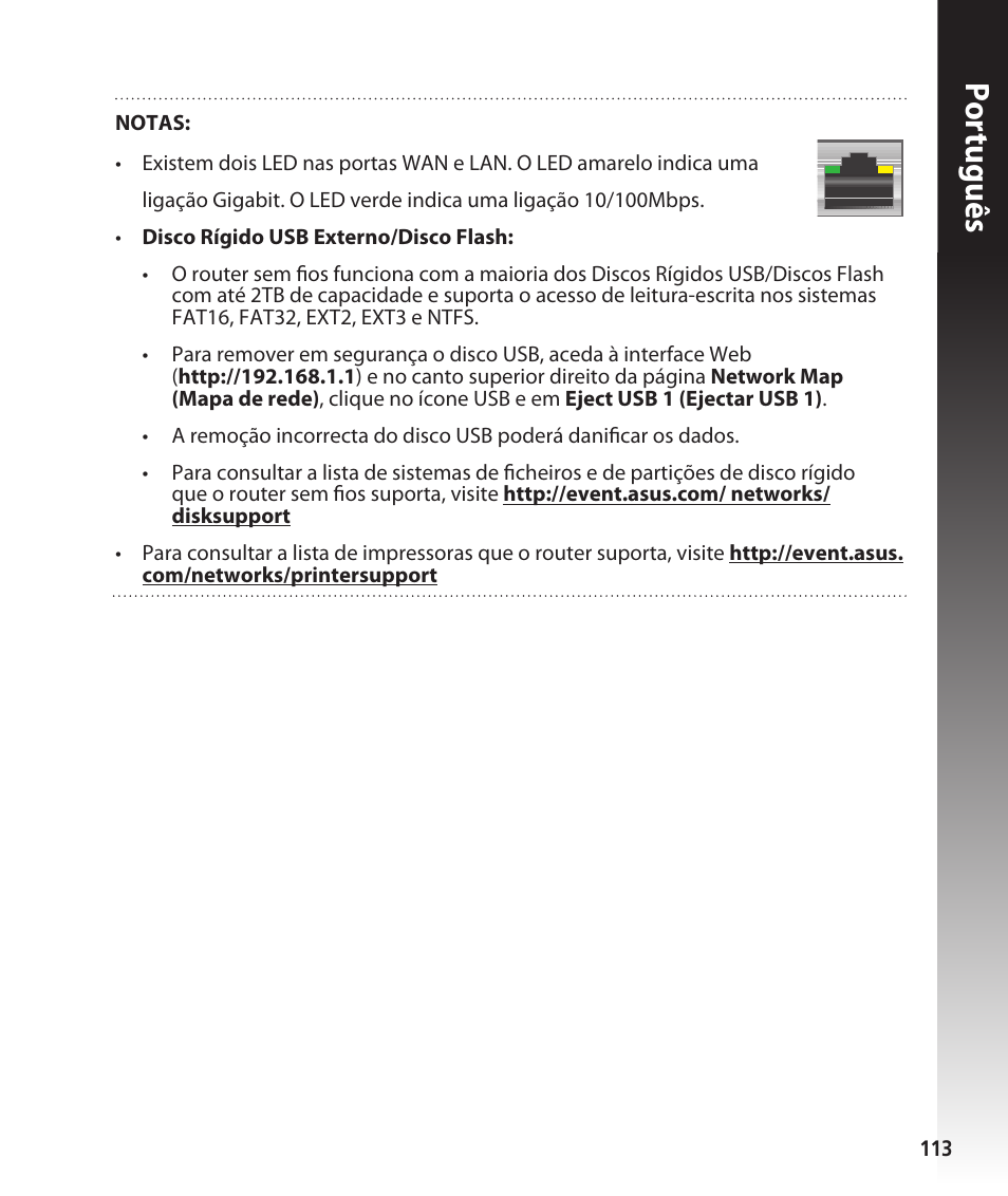 Por tuguês | Asus RT-N56U User Manual | Page 113 / 168