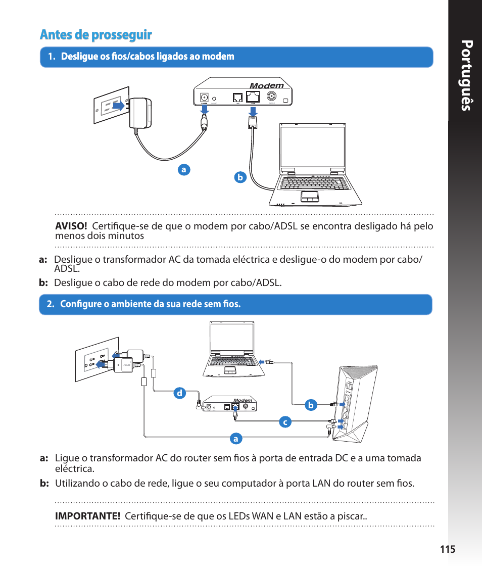 Por tuguês, Antes de prosseguir | Asus RT-N56U User Manual | Page 115 / 168